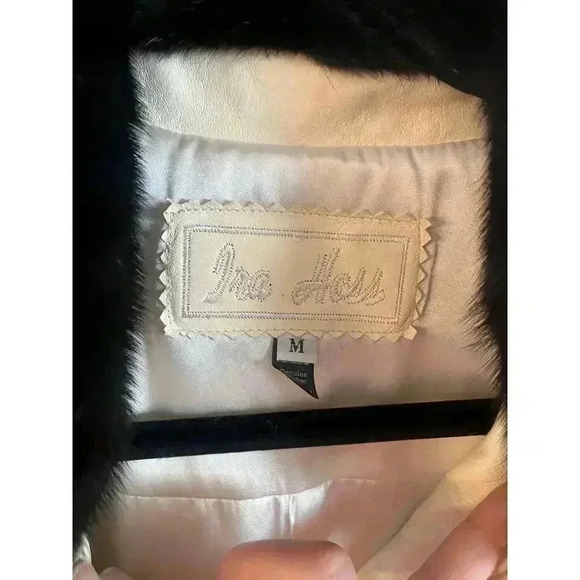 Ira Hoss Women’s 100% Leather Jacket Genuine Mink Collar Ivory Zip Up Size M - Picture 8 of 12